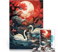 Puzzle pour Adolescents 1000 pièces Cygne au Clair de Lune Jouet éducatif d'apprentissage Cadeaux pour Les Amis et la Famille 38x26cm