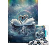 Puzzle pour Adolescents 1000 pièces Cygnes Amoureux sous Une Pluie Arc-en-Ciel Jeu éducatif pour Un défi ludique et créatif Idée Cadeau Course de Vitesse Manuelle (Dimensions 38x52cm)