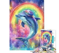 Puzzle pour Adolescents 1000 pièces Dauphin Arc-en-Ciel Aquarelle Jeu Manuel Cadeau d'anniversaire idéal pour Toute la Famille (Taille 50x75cm)