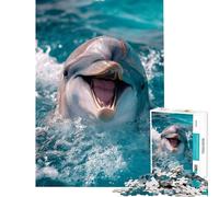 Puzzle pour Adolescents 1000 pièces Dauphin Souriant dans l'océan Puzzle Jeu Manuel Cadeau d'anniversaire Offre spéciale pour Toute la Famille (Dimensions 38x26cm)