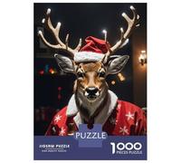 Puzzle pour Adolescents 1000 Pièces Deer Drinking Beer Xmas Puzzles pour Adultes Jeu Manuel Améliore La Mémoire Interaction Parent-Enfant 38x26cm/1000pcs