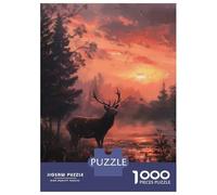 Puzzle pour Adolescents 1000 Pièces Deer in Forest at Sunset Puzzles pour Adolescents Jeux Relaxants Cadeaux pour Femmes pour Anniversaire, Noël 38x26cm/1000pcs