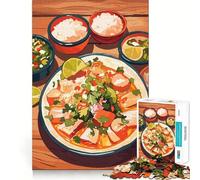 Puzzle pour Adolescents 1000 pièces Délicieux Plat de Fruits de mer avec Riz et Salsa Découpe précise Jeu de réflexion Cadeau pour Un Moment de détente Idée Cadeau Artistique pour Noël (50x75cm)