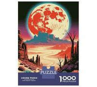 Puzzle pour Adolescents 1000 Pièces Desert Landscape with Red Moon Puzzles pour Adolescents Jeux Relaxants Cadeaux pour Femmes pour Anniversaire, Noël 38x26cm/1000pcs