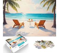Puzzle pour Adolescents 1000 pièces Détente à la Plage Tropicale pour Deux Casse-tête Renforcer l'amour Entre Les Couples 38x26cm