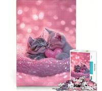 Puzzle pour Adolescents 1000 pièces Deux Chatons avec Un cœur Jeu Manuel détente intellectuelle Cadeau d'anniversaire 50x75cm