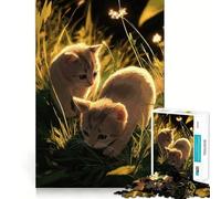 Puzzle pour Adolescents 1000 pièces Deux Chatons dans de Hautes Herbes coupées serrées Amusant à résoudre des problèmes, à se détendre et à s'amuser, décoration de Noël (38x52cm)