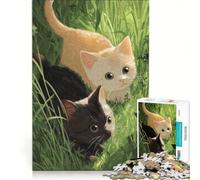 Puzzle pour Adolescents 1000 pièces Deux Chatons dans Les Hautes Herbes Jeux relaxants Analyse et logique améliorer l'amour Entre Les Couples 50x75cm