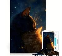 Puzzle pour Adolescents 1000 pièces Deux Chats dans la Nuit étoilée Découpe serrée Amusant Résolution de problèmes Détente Décoration de Noël (38x26cm)