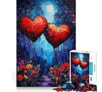 Puzzle pour Adolescents 1000 pièces Deux cœurs dans la Nuit Découpe serrée Amusant Résolution de problèmes Détente Décoration Artistique de Noël (38x52cm)