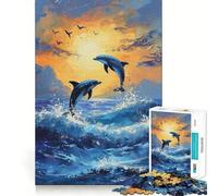 Puzzle pour Adolescents 1000 pièces Deux Dauphins Qui sautent Bords impeccables Jeu de réflexion Amusant Cadeau Moments de détente Décoration Murale de Noël (38x26cm)