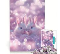 Puzzle pour Adolescents 1000 pièces Deux Lapins Blancs sur Fond Rose Jeux relaxants Difficiles et stimulants Chaque pièce est Unique 38x52cm