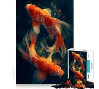 Puzzle pour Adolescents 1000 pièces Deux Poissons Koi nageant dans l'eau Sombre Bords impeccables Jeu de réflexion Amusant Cadeau Moments de détente Décoration Murale de Noël (38x52cm)