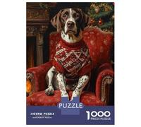 Puzzle pour Adolescents 1000 Pièces Dog in Christmas Sweater Portrait German Shorthaired Pointer in Sweater Puzzle pour Adultes Jeu De Réflexion Décoration Murale Cadeau Anti-Stress 38x26cm/1000pcs