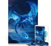 Puzzle pour Adolescents 1000 pièces Dragon Bleu Art Fantastique Bords précis,Jeu de Concentration Cadeau,Jeu pour Passer Un Moment agréable,Illustration de Noël (50x75cm)