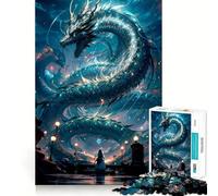 Puzzle pour Adolescents 1000 pièces Dragon d'eau Bleu Fantastique Bordure Premium,Jeu de Concentration,Divertissement pour Les Moments de détente,Cadeau Artistique de Noël (38x52cm)
