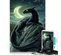 Puzzle pour Adolescents 1000 pièces Dragon Noir au Clair de Lune,Assemblage sans Couture,Jeu créatif,Divertissement pour Les Moments de détente,Cadeau de Noël (50x75cm)
