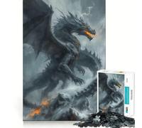 Puzzle pour Adolescents 1000 pièces Dragon Noir dans la tempête Illustration aux Bords précis,Jeu de Concentration, pour des Moments de détente,Illustration de Noël (38x52cm)