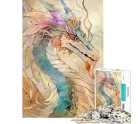 Puzzle pour Adolescents 1000 pièces Dragon rétro en Verre doré Activités Amusantes à la Maison décoration Jeux pour Les 14 Ans et Plus (38x52cm)