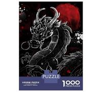 Puzzle pour Adolescents 1000 Pièces Dragon with Red Moon Digital Art Puzzle pour Adultes Décoration Murale Jouet Une Œuvre d'art Cadeau d'anniversaire Unique 38x26cm/1000pcs