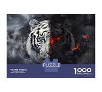 Puzzle pour Adolescents 1000 Pièces Dual Tiger Light and Dark Puzzle pour Adultes Jeu Familial Course De Vitesse Manuelle Cadeau d'anniversaire Unique 38x26cm/1000pcs