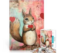 Puzzle pour Adolescents 1000 pièces Écureuil de la Saint-Valentin avec des cœurs Jeu Stimulant Décoration Parfaite 38x26cm