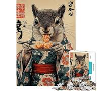 Puzzle pour Adolescents 1000 pièces Écureuil en Kimono Mangeant Casse-tête de précision pour Adolescents Interaction Parent-Enfant Jeu de réflexion en Famille (Dimensions 50x75cm)