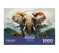 Puzzle pour Adolescents 1000 Pièces Elephant in The Wild A Digital Artwork Puzzles pour Adultes Jeu Familial Anti-Stress Interaction Parent-Enfant 70x50cm/1000pcs
