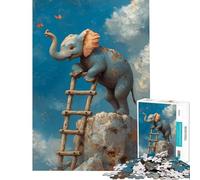 Puzzle pour Adolescents 1000 pièces Éléphant sur Une échelle avec Papillons Activités Amusantes à la Maison Améliore la mémoire Jeux éducatifs pour Les 14 Ans et Plus (50x75cm)