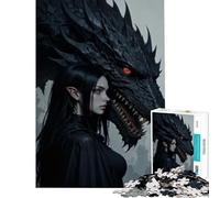 Puzzle pour Adolescents 1000 pièces Elfe et Dragon Noir Jouet éducatif Jeu et décoration Parfaits Cadeau d'anniversaire (Dimensions 50x75cm)