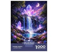 Puzzle pour Adolescents 1000 Pièces Enchanted Crystal Waterfall at Night Puzzles pour Adultes Assemblage De Motifs Activités Amusantes À La Maison Jeu Stimulant Jouets 70x50cm/1000pcs