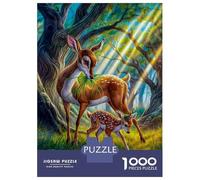 Puzzle pour Adolescents 1000 Pièces Enchanted Forest Deer Fawn Puzzles pour Adolescents Jeux Relaxants Cadeaux pour Femmes pour Anniversaire, Noël 38x26cm/1000pcs