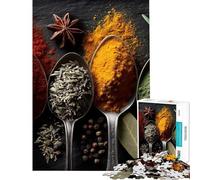 Puzzle pour Adolescents 1000 pièces Épices dans des cuillères sur Fond Noir Chaque pièce est Unique Cadeau d'anniversaire ou Autre Cadeau Unique (Dimensions 50x75cm)