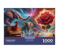 Puzzle pour Adolescents 1000 Pièces Fantasy Artwork with Elephants, Roses, and Music Puzzles pour Adultes Jeux De Détente Découpe De Précision Offre Spéciale pour Toute La Famille 38x26cm/1000pcs
