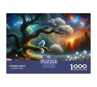 Puzzle pour Adolescents 1000 Pièces Fantasy Forest with White Cat Puzzle Adulte Jeux Relaxants Améliorent La Mémoire Jeu Stimulant Cadeaux 38x26cm/1000pcs