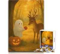 Puzzle pour Adolescents 1000 pièces - Fantôme Mignon dans Une forêt d'automne - Profitez de Moments de détente et de Calme - Découpe Nette et résistante - Jeu de Loisirs créatifs - Dimensions:38x52cm