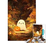 Puzzle pour Adolescents 1000 pièces Fantôme Mignon et Citrouille dans Une forêt d'automne Puzzle Adulte à Monter soi-même Jeu de rapidité Difficile et Stimulant (Taille 50x75cm)