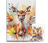 Puzzle pour Adolescents 1000 pièces Faon et Feuilles d'automne - Profitez de Moments de détente et de Calme - Découpe Nette et résistante - Jeu de Loisirs créatifs - Dimensions:38x52cm