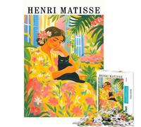 Puzzle pour Adolescents 1000 pièces Femme au Chat Noir d'Henri Matisse Activités Amusantes à la Maison décoration Jeux pour Les 14 Ans et Plus (38x52cm)