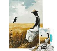 Puzzle pour Adolescents 1000 pièces Femme dans Un Champ avec Un Corbeau Jeu éducatif et Stimulant pour Toute la Famille Défi Difficile pour Les Jeux (Dimensions 38x26cm)