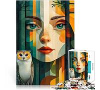 Puzzle pour Adolescents 1000 pièces Femme et Hibou dans Une forêt Abstraite Jeux éducatifs Cadeau d'œuvre d'art 38x26cm