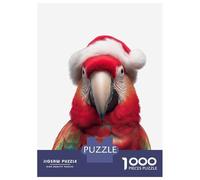 Puzzle pour Adolescents 1000 Pièces Festive Scarlet Macaw Parrot with Santa Hat Puzzles pour Adolescents Jeux Relaxants Cadeaux pour Femmes pour Anniversaire, Noël 52x38cm/1000pcs