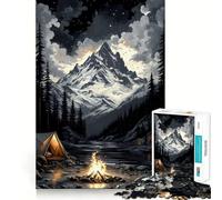 Puzzle pour Adolescents 1000 pièces Feu de Camp sous Un Sommet enneigé Décoration découpée soignée Jouet créatif et Amusant Jeu de Paix Pièce d'art de Noël (38x26cm)
