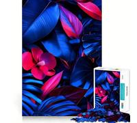 Puzzle pour Adolescents 1000 pièces Feuilles Tropicales et Fleurs Bleues et Roses Bords impeccables Jeu de réflexion Amusant et Calme Activité Artistique pour Anniversaire (38x52cm)