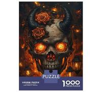 Puzzle pour Adolescents 1000 Pièces Fiery Skull & Roses -2 Puzzles pour Adolescents Jeux Relaxants Cadeaux pour Femmes pour Anniversaire, Noël 38x26cm/1000pcs