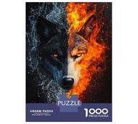 Puzzle pour Adolescents 1000 Pièces Fire and Water Wolf Puzzles pour Adultes Jeu Manuel Améliore La Mémoire Interaction Parent-Enfant 38x26cm/1000pcs