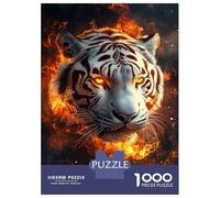 Puzzle pour Adolescents 1000 Pièces Flaming Tiger Majesty -4 Puzzles pour Adultes, Jouets Anti-Stress, Décoration Murale, Interaction Parent-Enfant 70x50cm/1000pcs