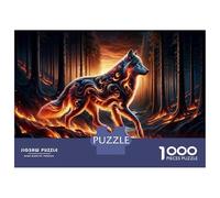Puzzle pour Adolescents 1000 Pièces Flaming Wolf Fantasy Art Print Puzzles pour Adultes Jeux De Détente Découpe De Précision Offre Spéciale pour Toute La Famille 70x50cm/1000pcs