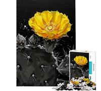Puzzle pour Adolescents 1000 pièces Fleur de Cactus Jaune sur Fond Noir pour Anniversaire Noël Jouet de mémoire décoration Murale Convient aux Personnes de 14 Ans et Plus 38x26cm