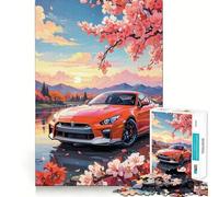 Puzzle pour Adolescents 1000 pièces Fleur de Cerisier Nissan GTR Découpe serrée Casse-tête logique Amusant et détendu,Cadeau Artistique de Noël (38x52cm)